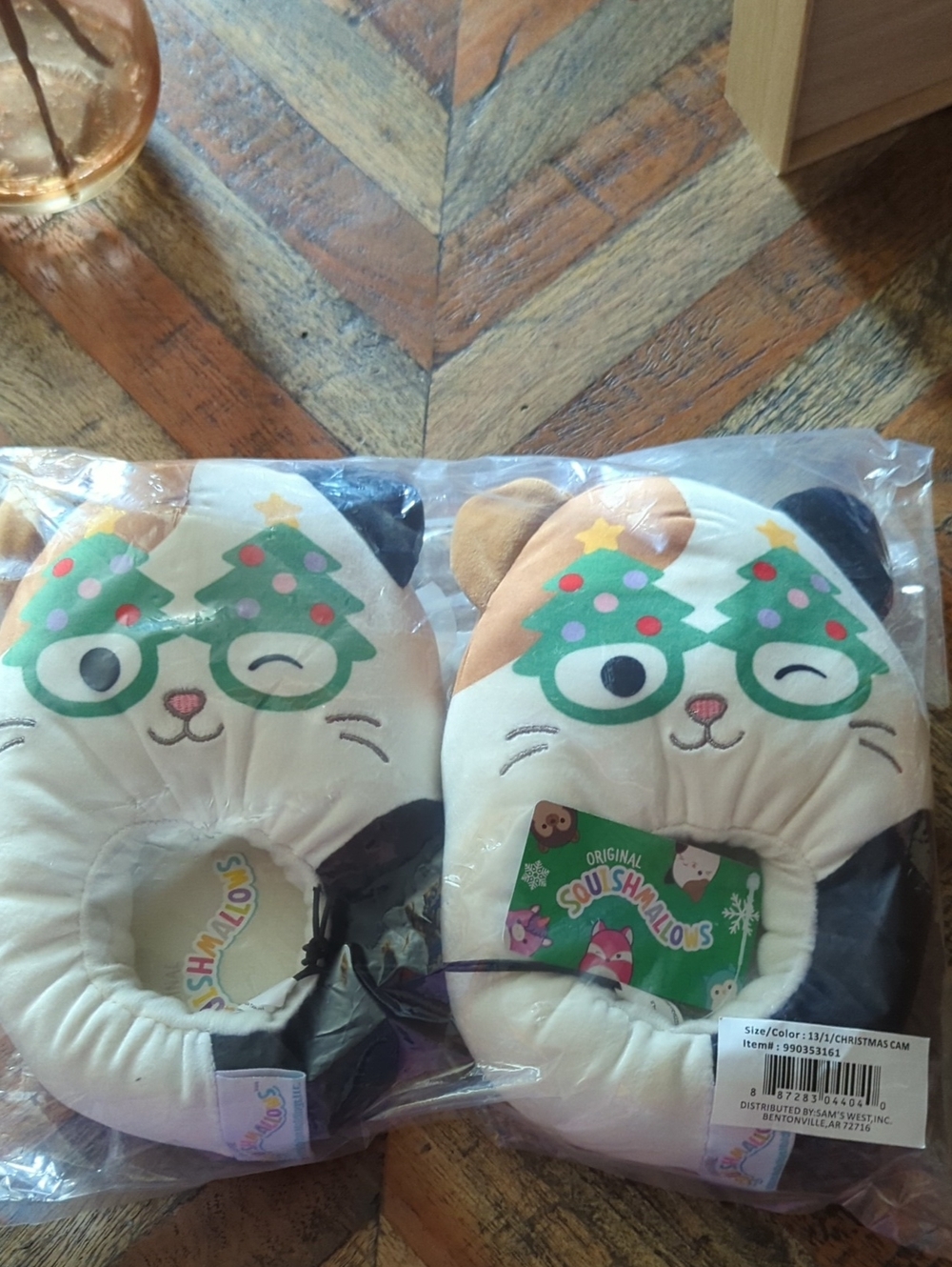 Squishmallows White Cream Cat Neck Pillow with Green Tree Glasses